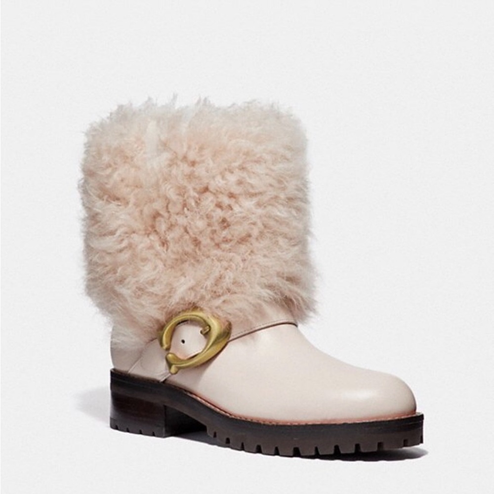 NEW COACH LEIGHTON LEATHER ANKLE BOOTS CHALK, SZ 7B